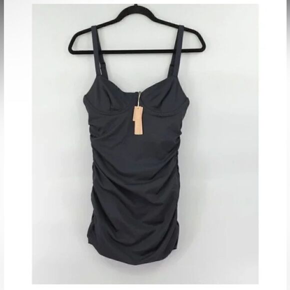 SKIMS Sculpting Swim Dress Women  XXS Onyx Ruched One Piece Shaping Flattering - Picture 2 of 4